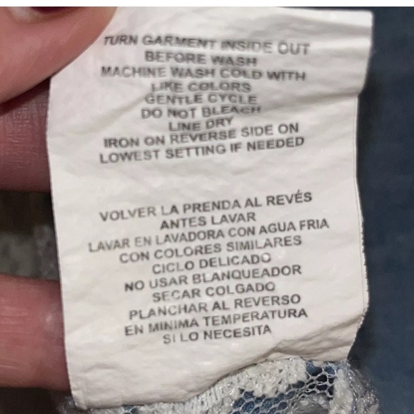 XL hint of mint BLUE Jean shirt white LACE BACK Chambray Oversized button up XL - Picture 6 of 12